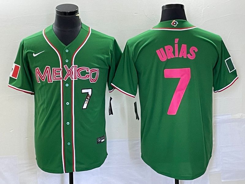 Men 2023 World Cub Mexico #7 Urias Green pink Nike MLB Jersey2->more jerseys->MLB Jersey